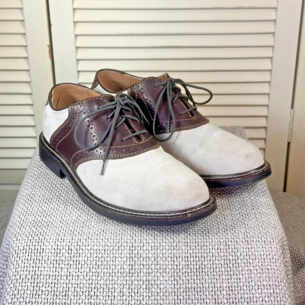 Bass Gosselin Men’s Saddle Shoes Sz 8 Two-Tone Suede Oxford Brown Beige 2011 Vtg